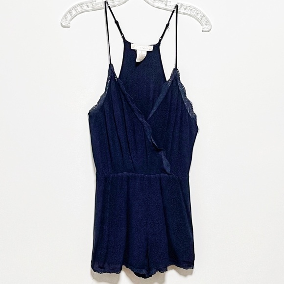 Flying Tomato Navy Blue 
Lace-Trim elasticized waist spaghetti strap Romper - Picture 1 of 8